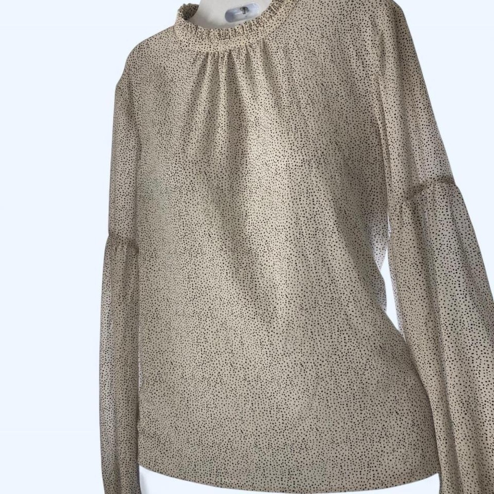 Vince Camuto Elegant White and Black Polkadot Long Sleeve Women's Top XS